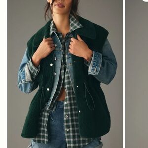 Anthropologie Dark Green shearling Sherpa Vest